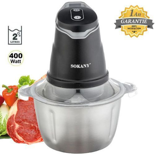 Hachoir Électrique Avec Bol En Inox 4 Lames - 400 W - 2L - Noir- Garantie 1 an