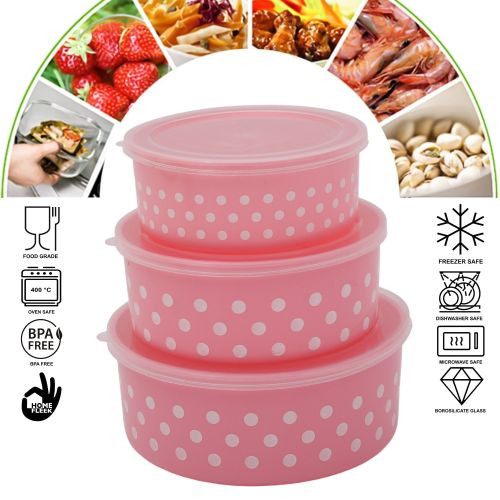 Boite De Conservation Alimentaire - 3 Pièces -Pois Blanc- SH47-2-Rose