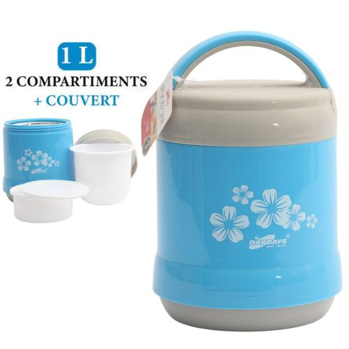 Boite Repas-2 Compartiments-Avec Couvert Isotherme-1 Litres-Bleu