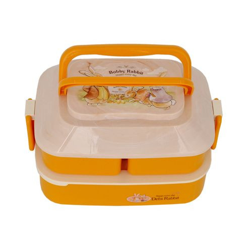 Boite Repas - 3 Niveaux - Avec Fourchette Et Cuillère - En Plastique PP5 - Jaune