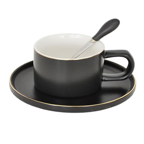 Tasse - Avec Sous Tasse - et Cuillère - En Porcelaine - Noir