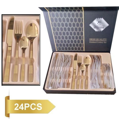 Couverts En Or Miroir 24 Pcs Acier Inoxydable-Gravure Lignes géométriques laser