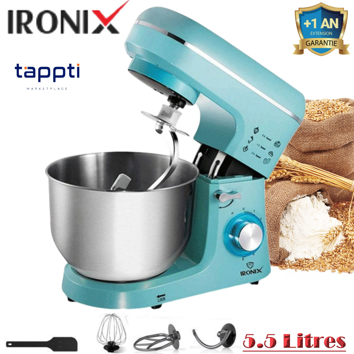 Robot Pétrin IRONIX WMN55 5.5 Litres 1400W - Bleu