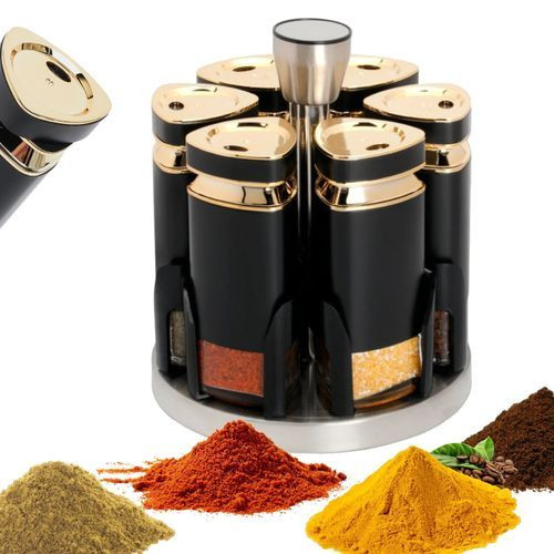Ensemble De Pots à Épices 8 Pcs & Support De Rangement En Or Chrome Poli